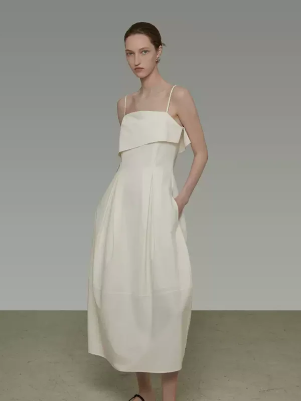 French asymmetrical pleated neck halter dress - Image 4