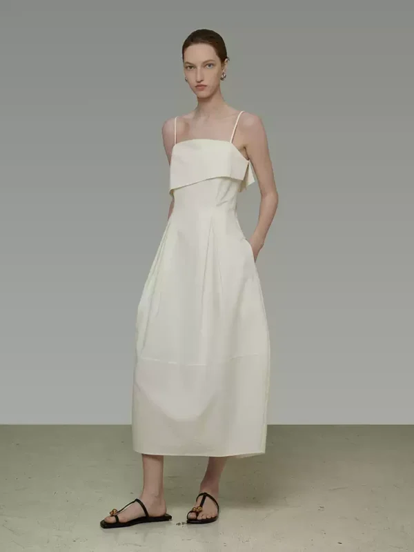 French asymmetrical pleated neck halter dress