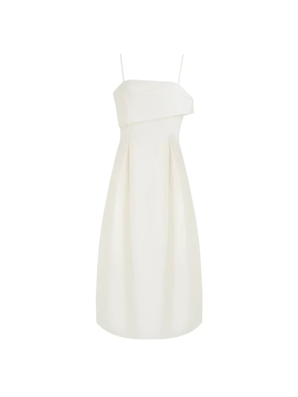 French asymmetrical pleated neck halter dress - Image 2
