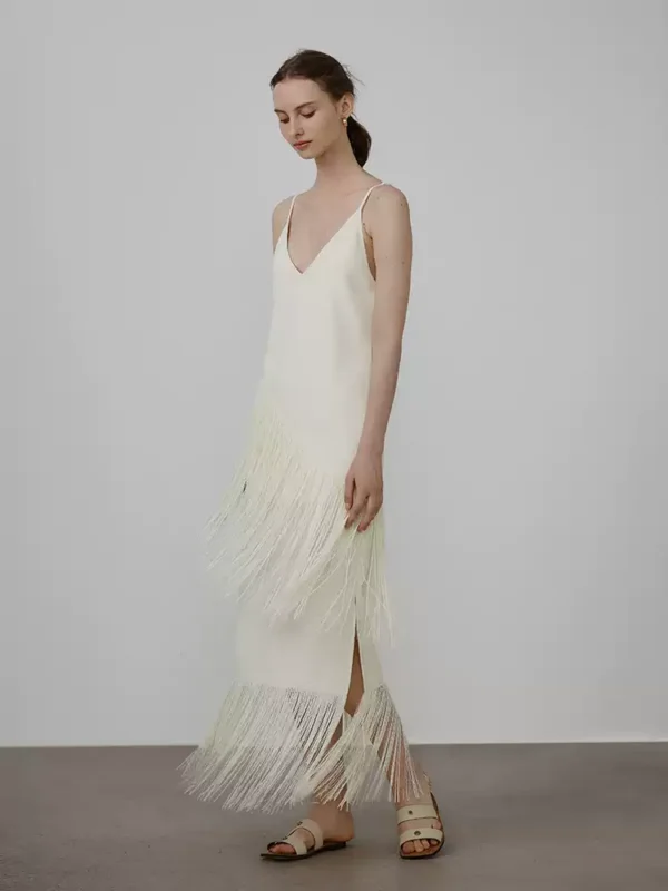 A white fringed vacation dress for women - Image 3