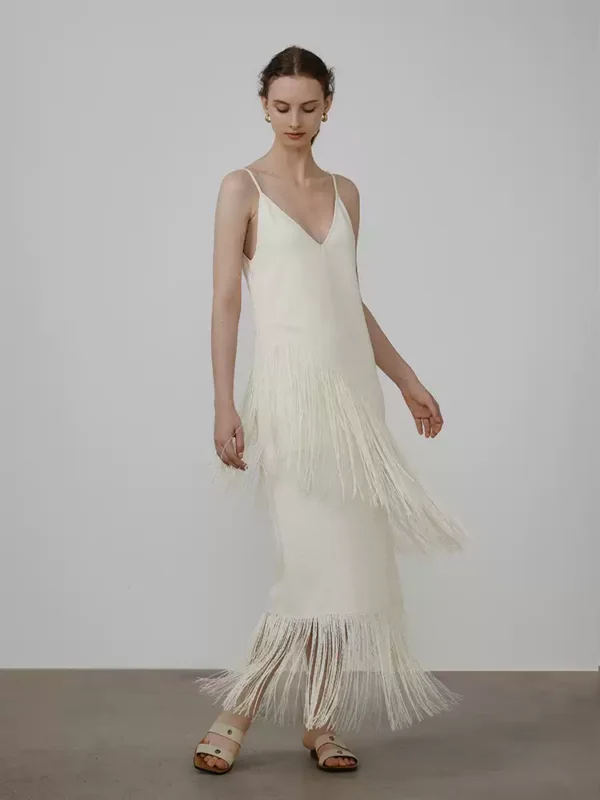 A white fringed vacation dress for women - Image 2