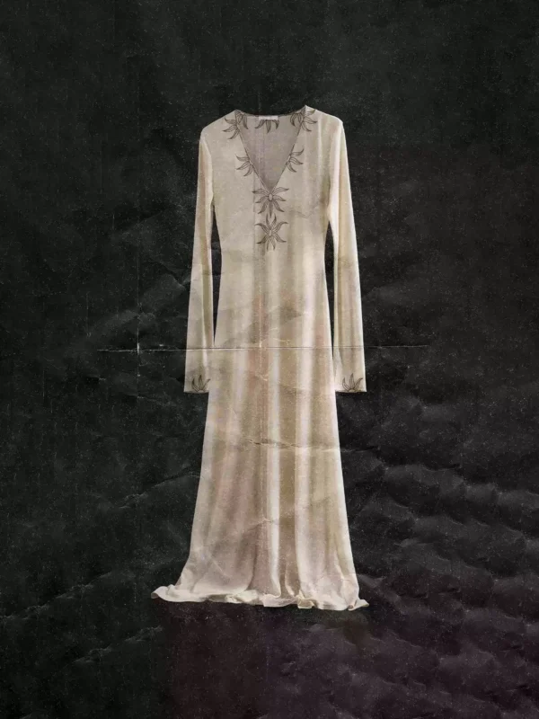 Embroidered V-neck fitted dress for women - Image 2