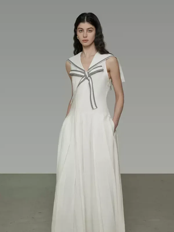 French navy neck vest dress - Image 3