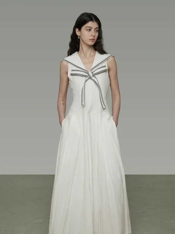 French navy neck vest dress