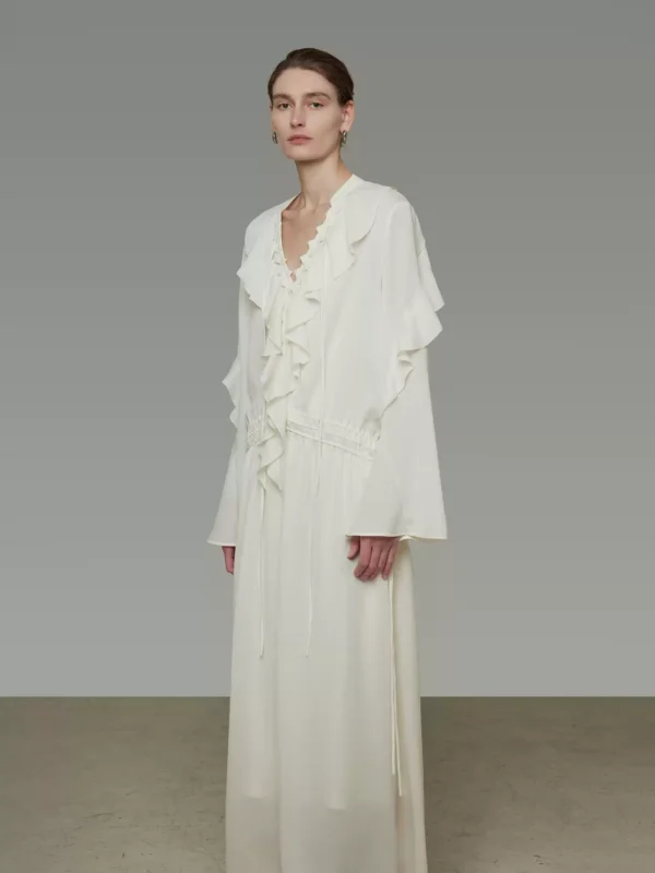 Design sense ruffled V-neck dress - Image 2