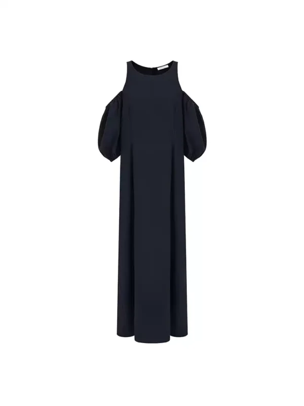 Navy blue fitted puffed-sleeve dress - Image 4