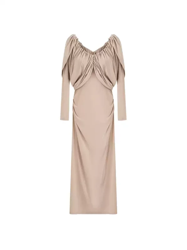 A pleated V-neck long-sleeved dress for women - Image 4
