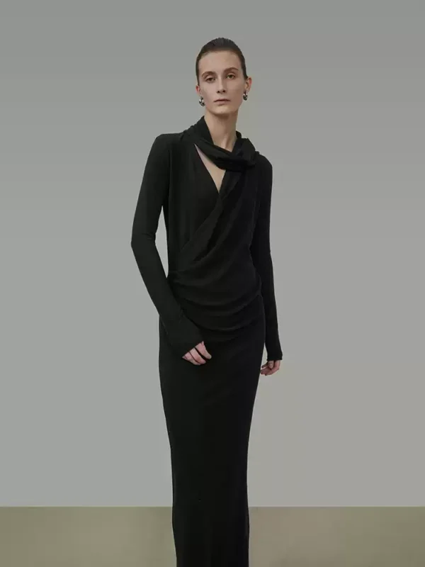 Wave-neck ribbon knitted dress - Image 2