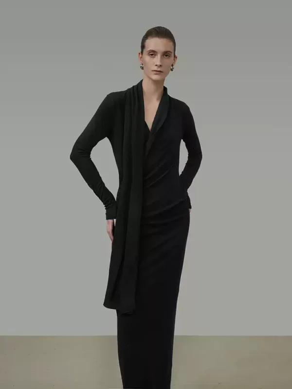 Wave-neck ribbon knitted dress - Image 3