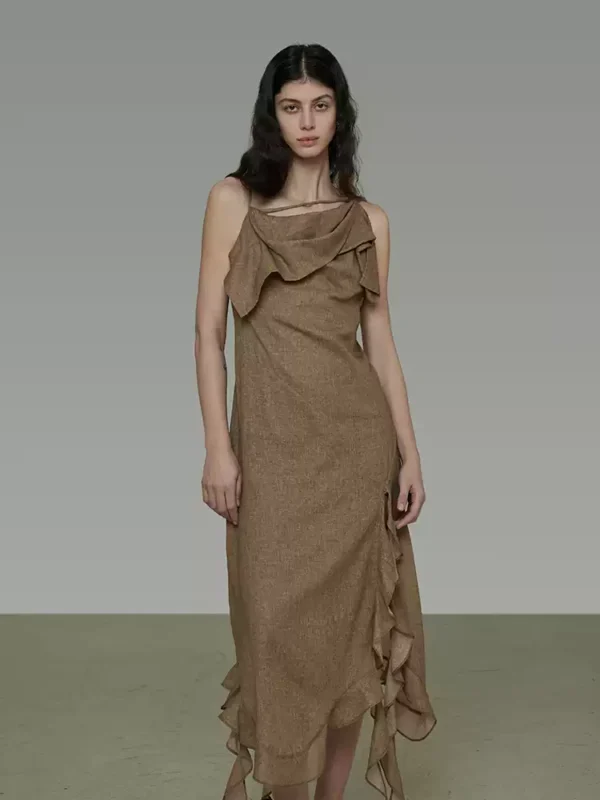 Asymmetrical ruffled halter dress - Image 2