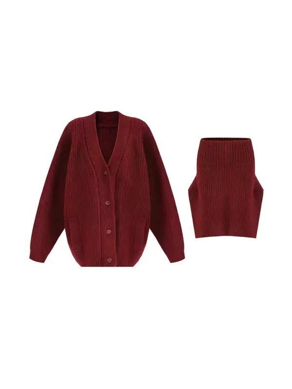 Red knitted cardigan jacket - Image 4