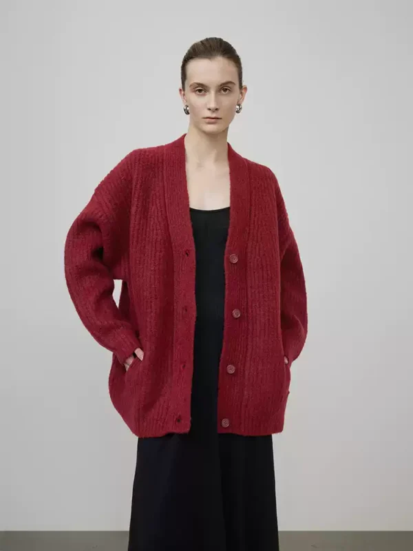 Red knitted cardigan jacket - Image 3